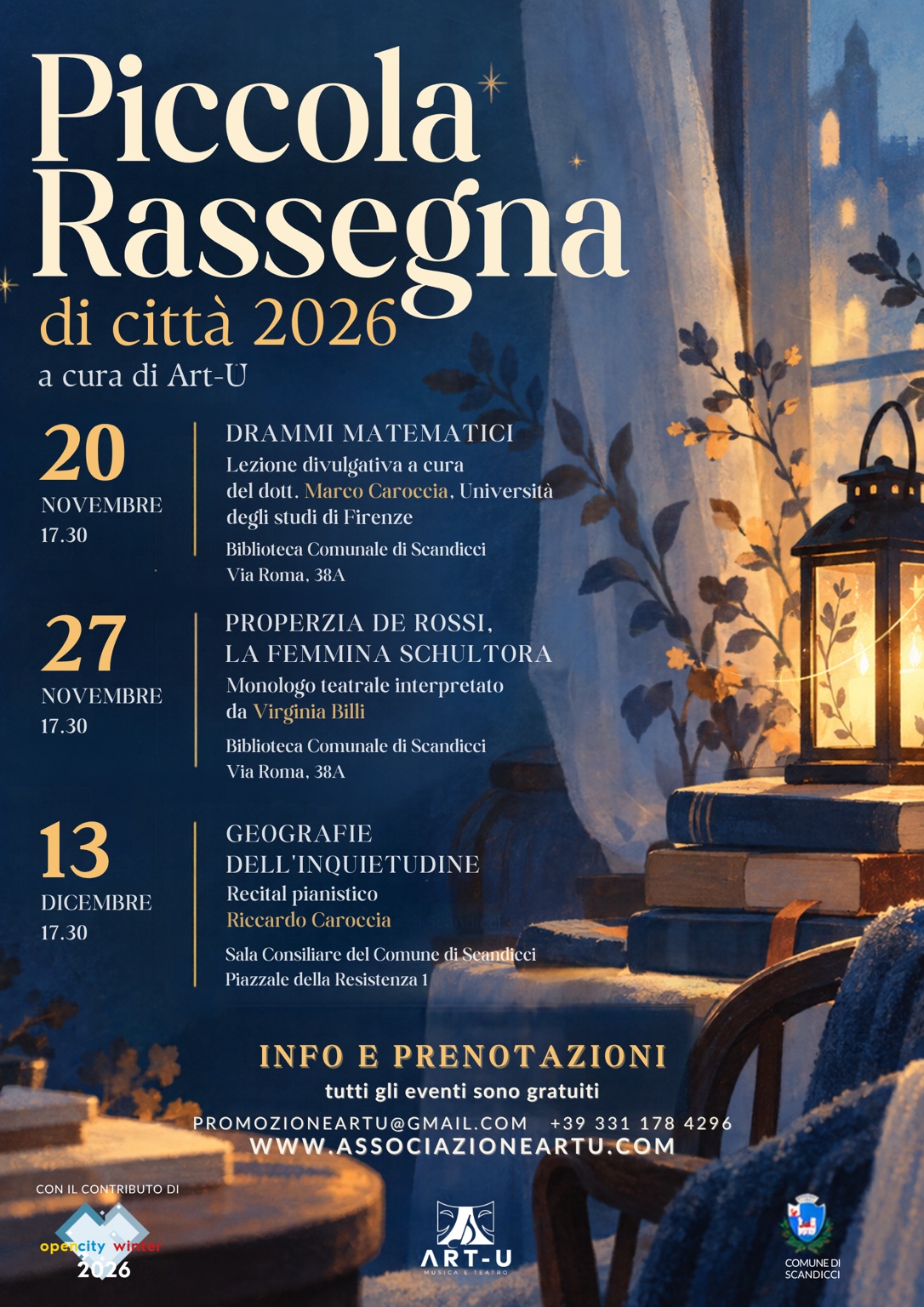 Manifesto generale della Piccola Rassegna di città 2026 a Scandicci, con i tre appuntamenti